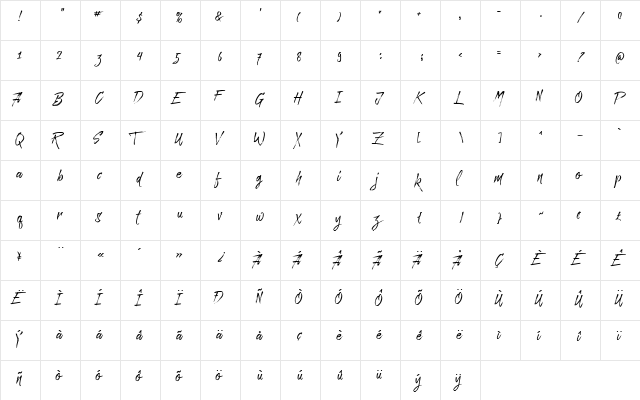 Paradise Typeface Free Demo Regular  glyph index
