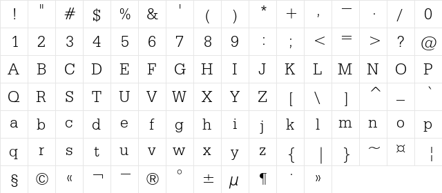 CredisC Regular  glyph index