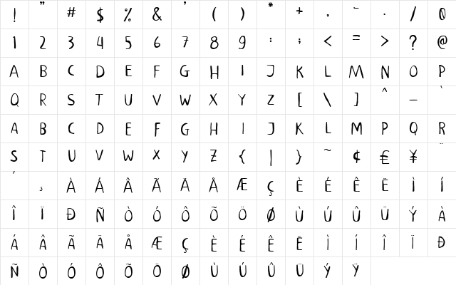 Mempishe Regular  glyph index