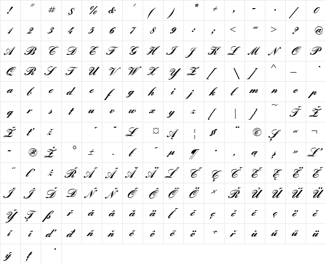 EnglischeSchTEE Bold  glyph index