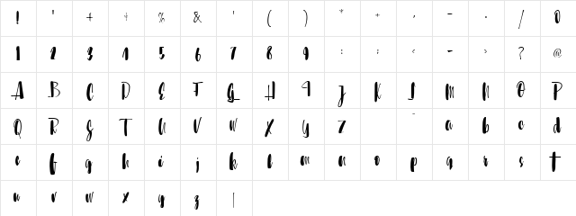 Sunbreath Regular  glyph index