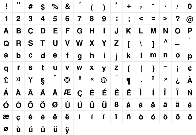 Holland Reg Bold Regular  glyph index