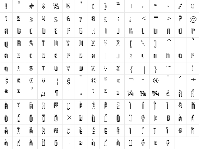 Sugarskin BTN Shadow Small Cap Regular  glyph index