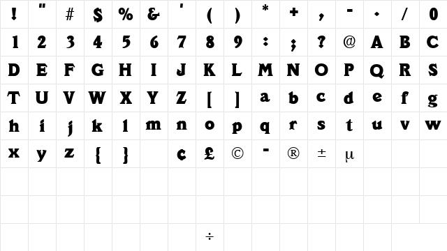 DecusSSK Regular  glyph index