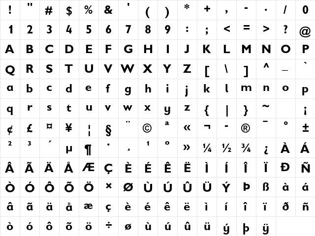 Gill Sans Infant Std Bold  glyph index