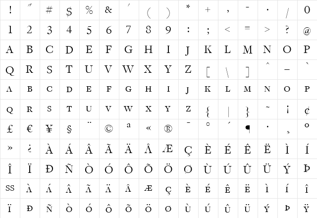 FreightDispBookSC Regular  glyph index