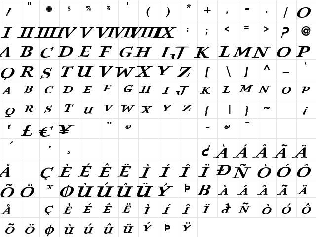 Spaceman Regular  glyph index
