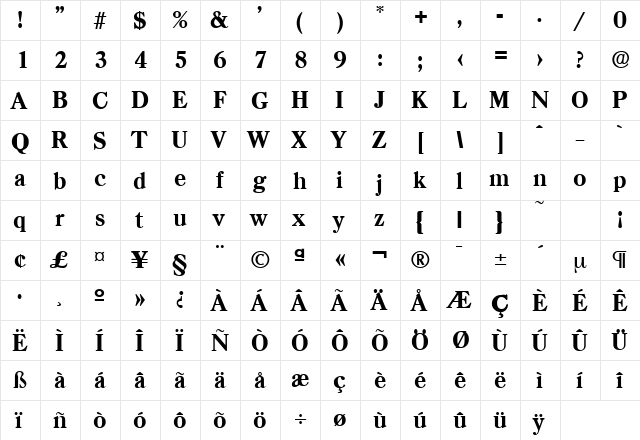 Casad-Serial-ExtraBold Regular  glyph index