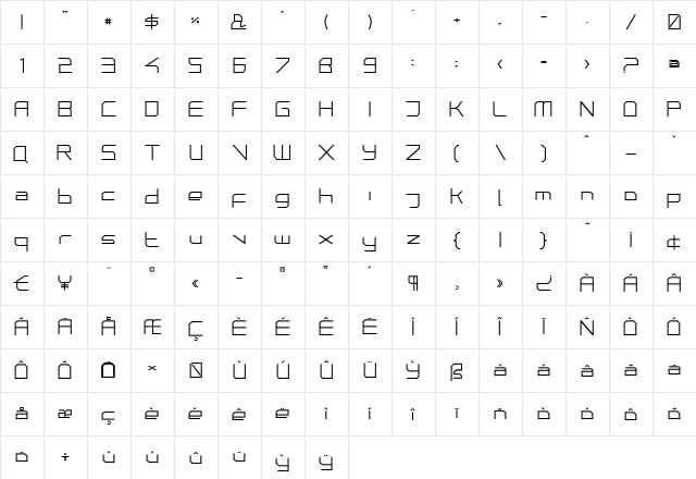 PhutureSqrdClsd Bold  glyph index