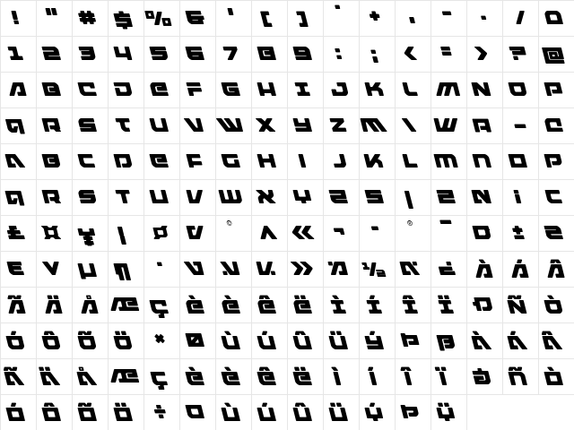 Armed Lightning Leftalic Italic  glyph index