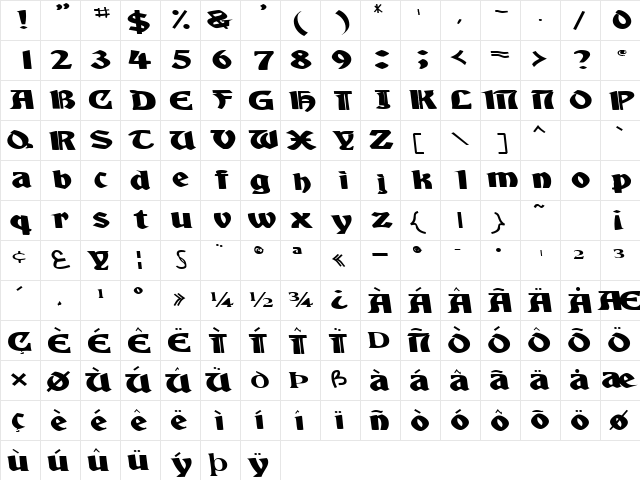 AquiEstaSSK Regular  glyph index