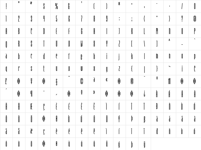 Dome Text  glyph index