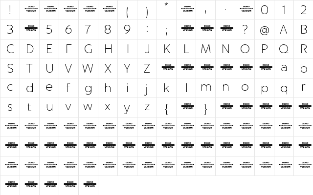 Captura Thin Demo  glyph index
