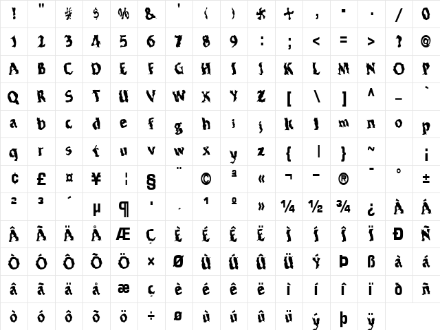 ElectricWave7 Regular  glyph index