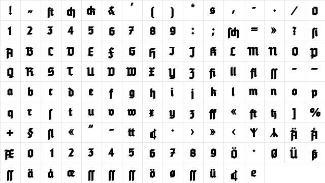 Tannenberg Fett Roman  glyph index