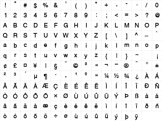 Alps-Extended Bold  glyph index