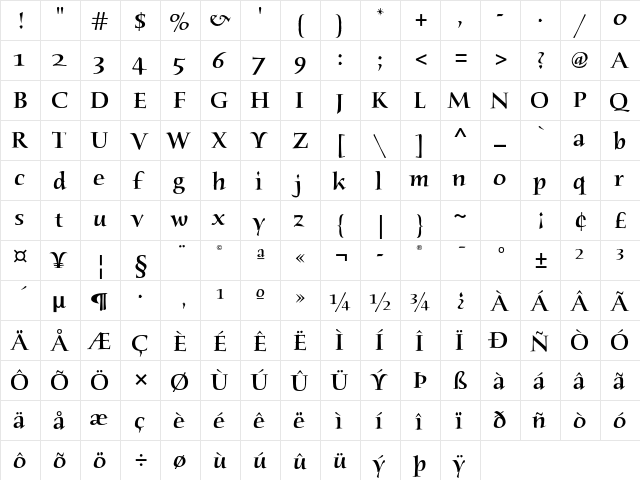 Humana Serif ITC Std Medium  glyph index