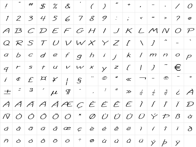 JoltExtended Italic  glyph index