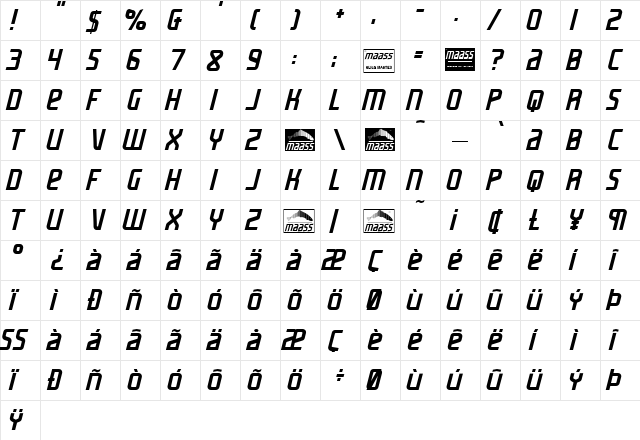 maass slicer Italic  glyph index