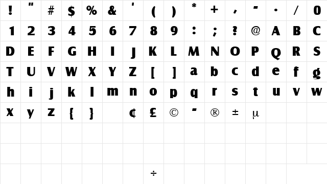 NautoDisplaySSK Regular  glyph index