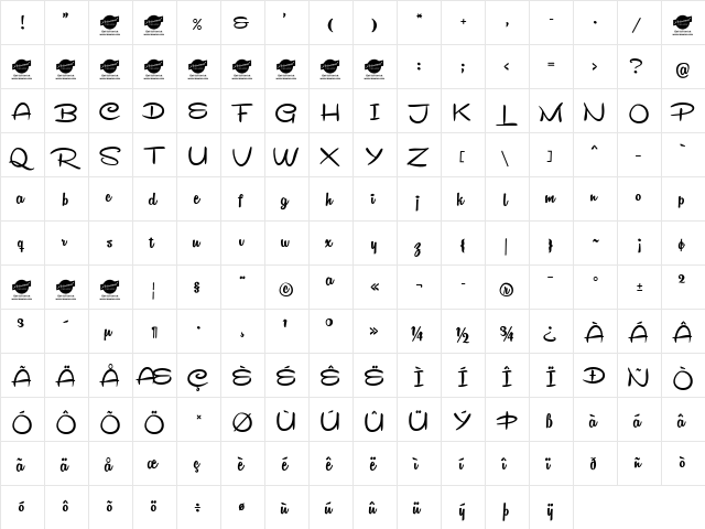 Remachine Script Personal Use Regular  glyph index