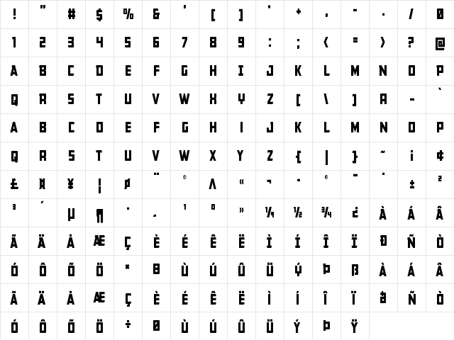 Buchanan Condensed Condensed  glyph index