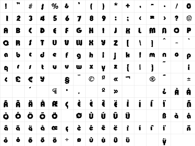 BrianBeckerRandom-Heavy Regular  glyph index