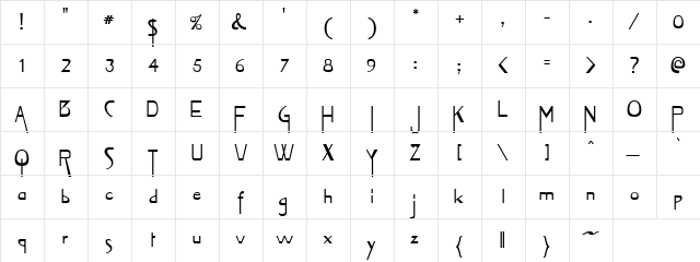Panasonic Regular  glyph index