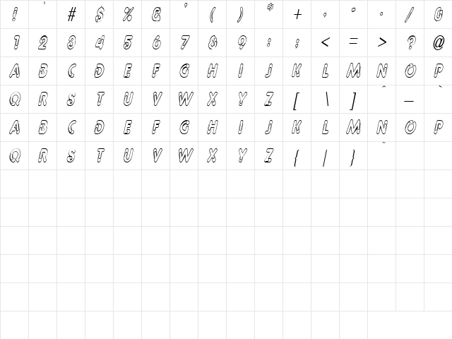 Snow-blind 5 Italic  glyph index