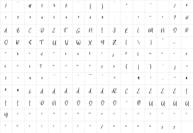 Big Dreams Regular  glyph index