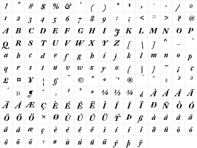 DTL Fleischmann Regular  glyph index