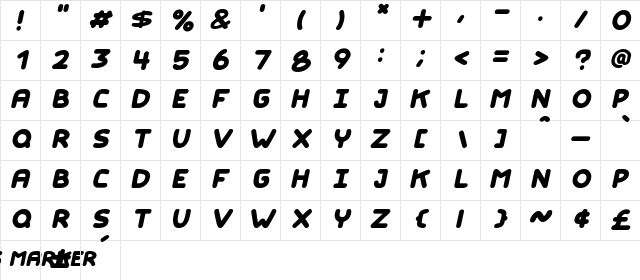 Kids Marker Italic  glyph index