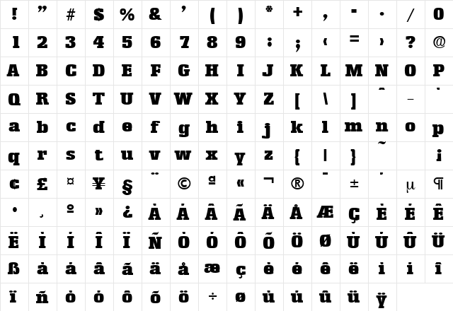 Enschede-Serial-Black DB Regular  glyph index