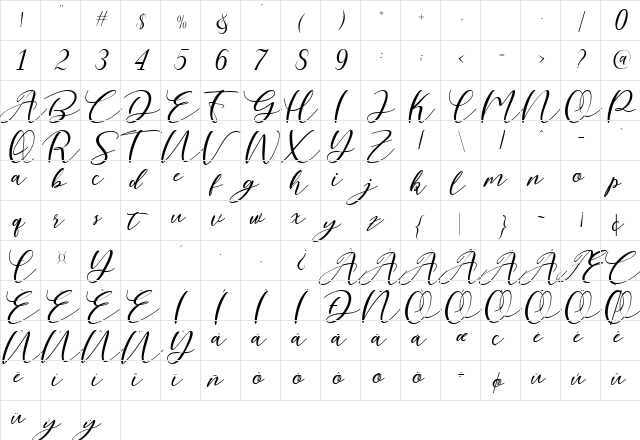 Nattyla Regular  glyph index