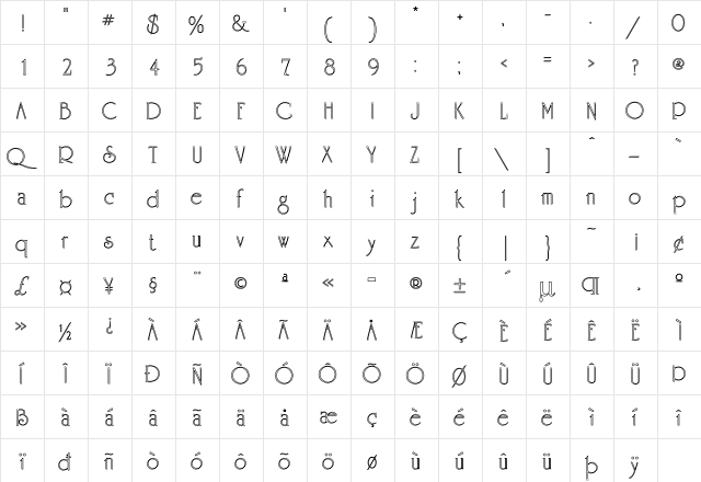 Graduate Ho Regular  glyph index