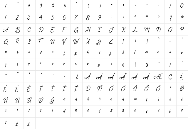 Romy & Jules Regular  glyph index