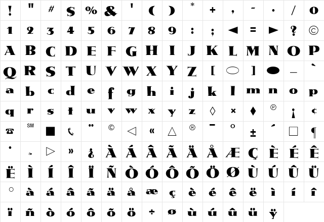 CgMetropolis Medium  glyph index