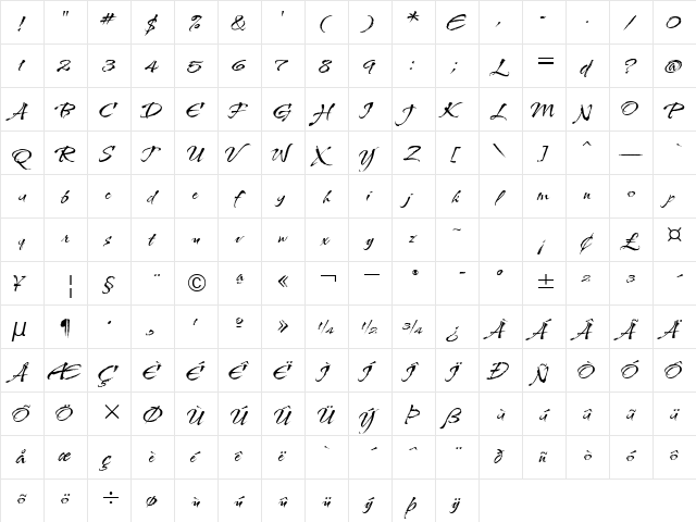 KolkerBrush ROB  glyph index
