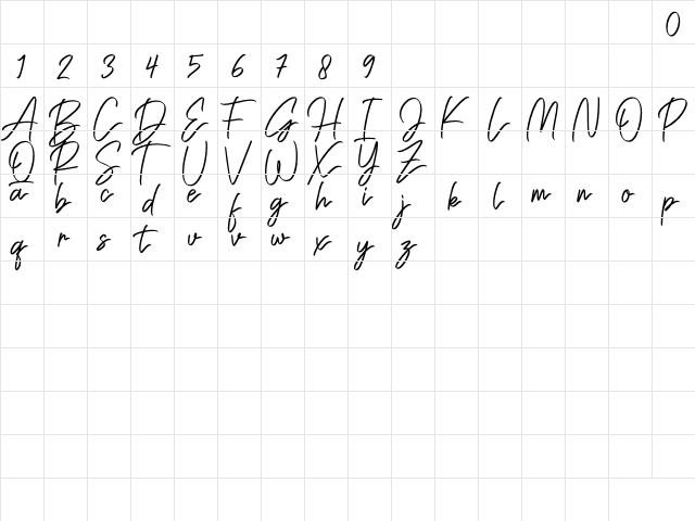 Sabrina Pamella Regular  glyph index