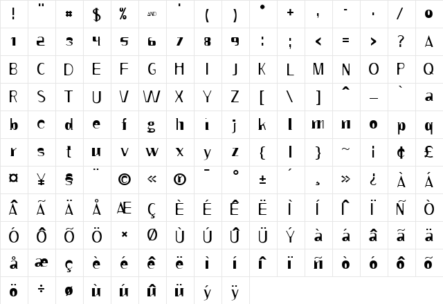 Colony Medium  glyph index