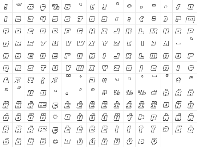 Samurai Terrapin Engraved Italic Italic  glyph index