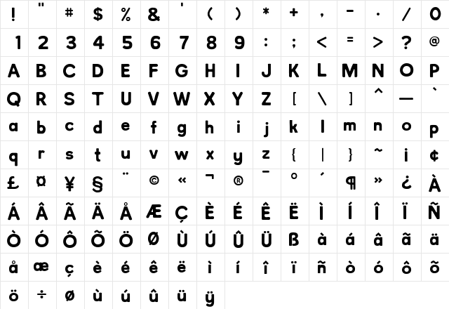 NorthBergen Regular  glyph index