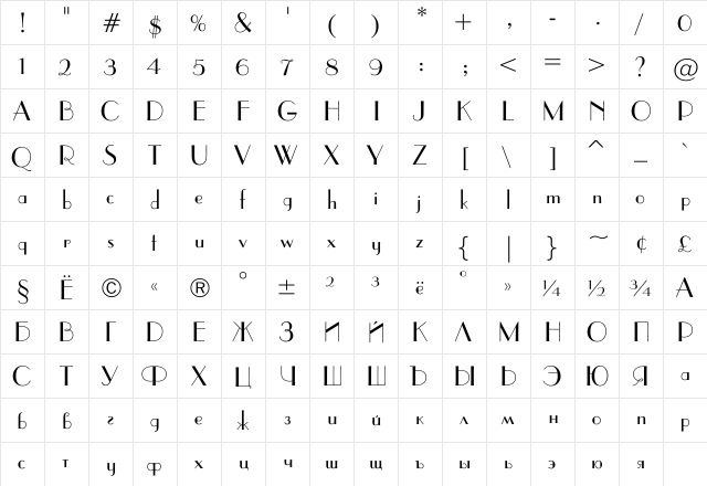 ParisianC Regular  glyph index