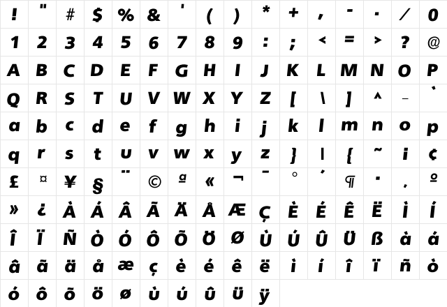 Iquebeck Heavy  glyph index