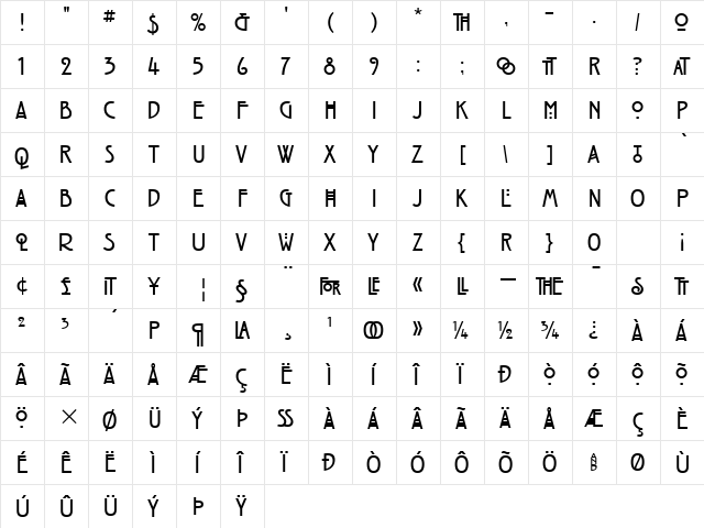 RennieMackintoshITC TT Bold  glyph index