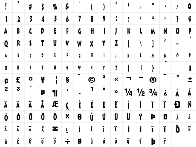 Artist Regular  glyph index