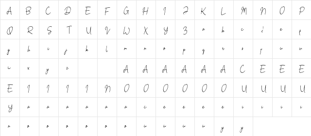 Black Pink Cursive Regular  glyph index
