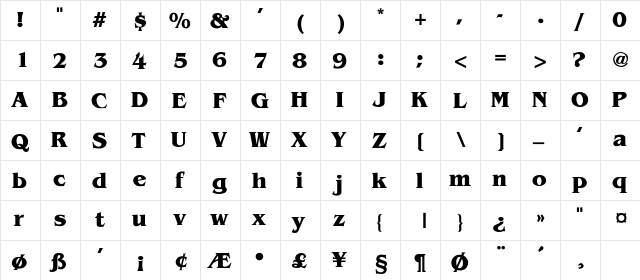 Benguiat-Bold Regular  glyph index