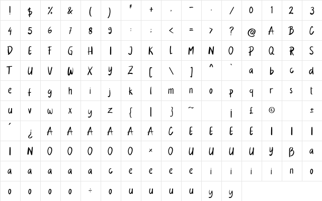 Nuanza Regular  glyph index