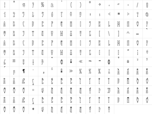 XAyax Outline Regular  glyph index